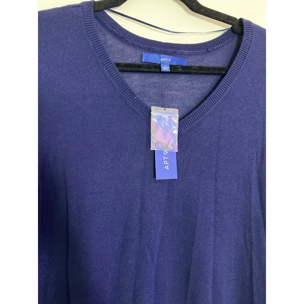 Apt.9 Womens Long Sleeve Top Navy Blue Large Soft Casual Outdoor V-Neck Stretchy